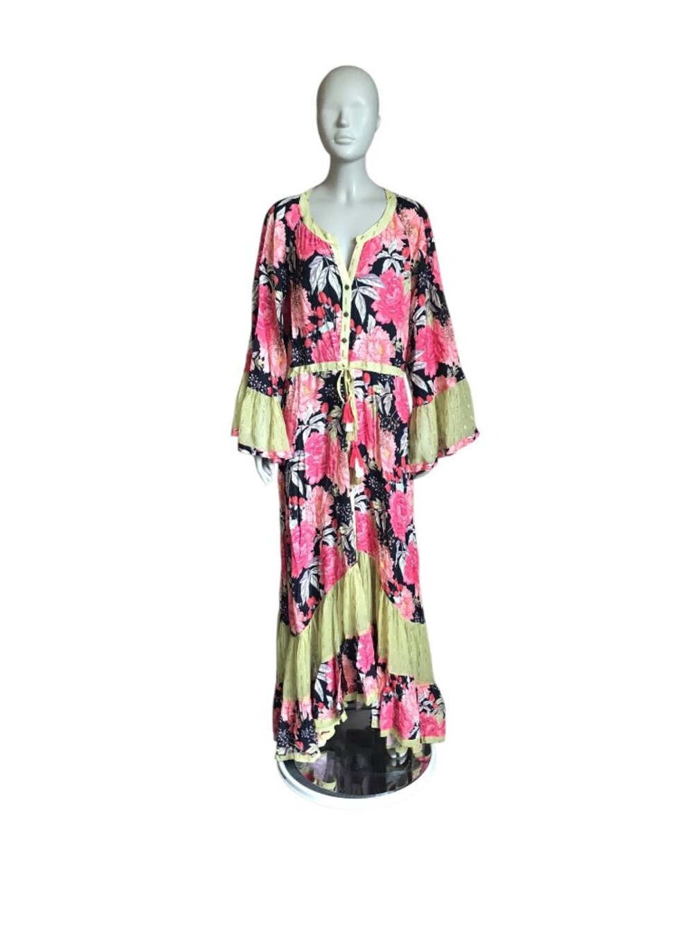 Aratta Silent Journey Black, Pink and Yellow Boho Dress